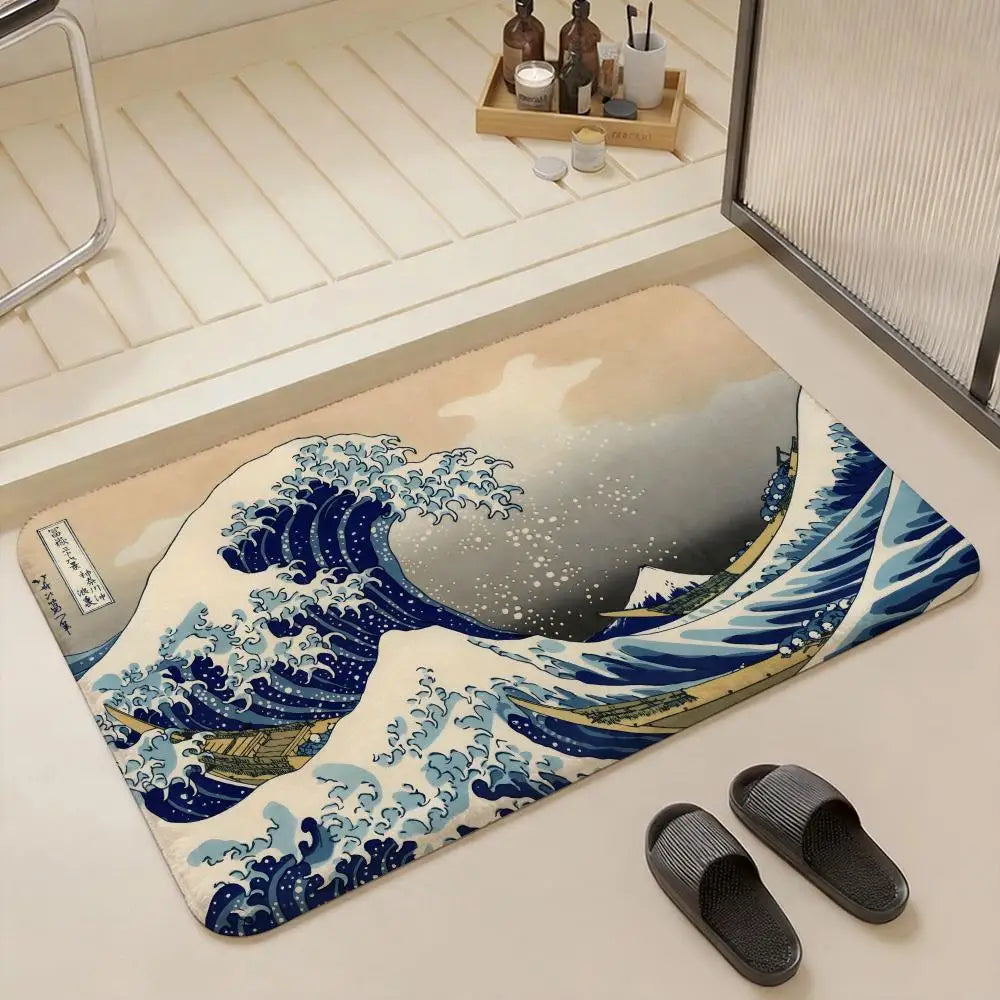 Great Wave off Kanagawa Flannel Floor Mat | Non-Slip Doormat