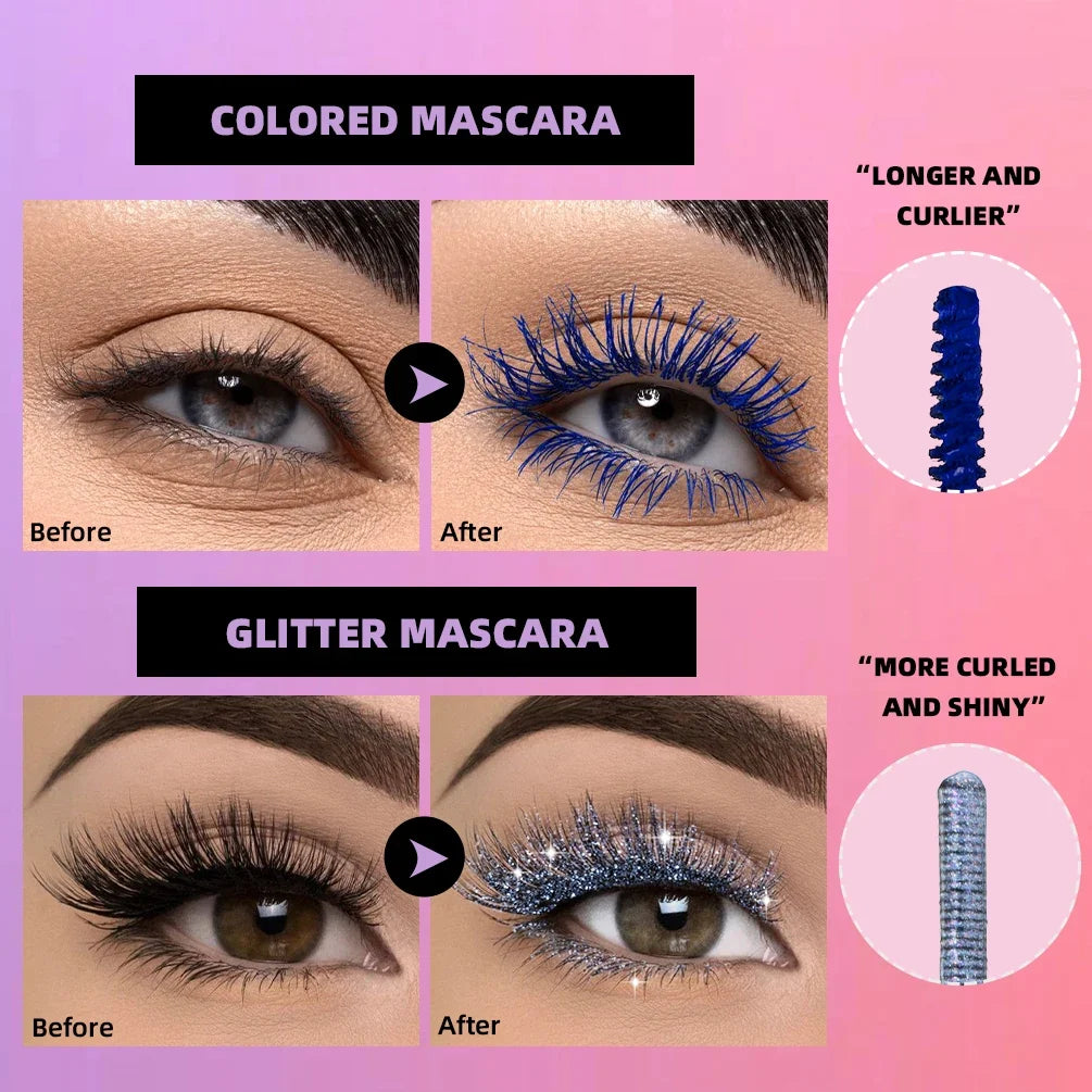QiBest 2-in-1 Glitter & Colored Mascara | Waterproof, 6 Colors