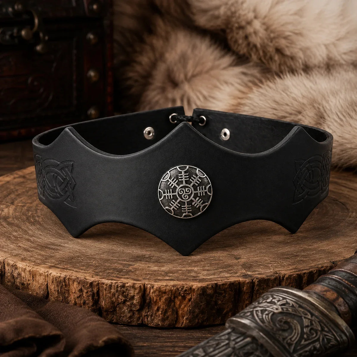 Viking Leather Headband Medieval Warrior Cosplay Belt Metal Rune