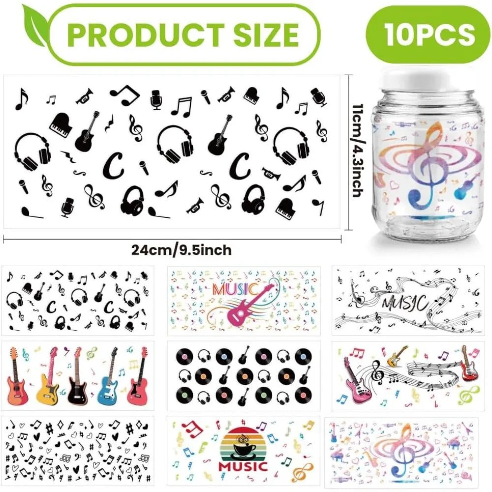 10-Sheet Music Theme UV DTF Cup Wraps for 16oz Glass DIY