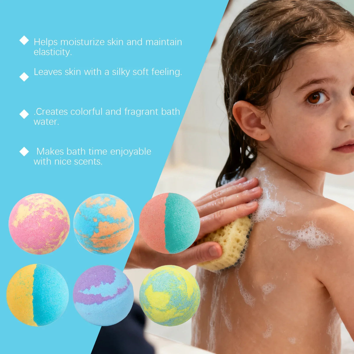 Kids Fizzy Bath Bombs Set – 6 Colorful Moisturizing Spa Balls