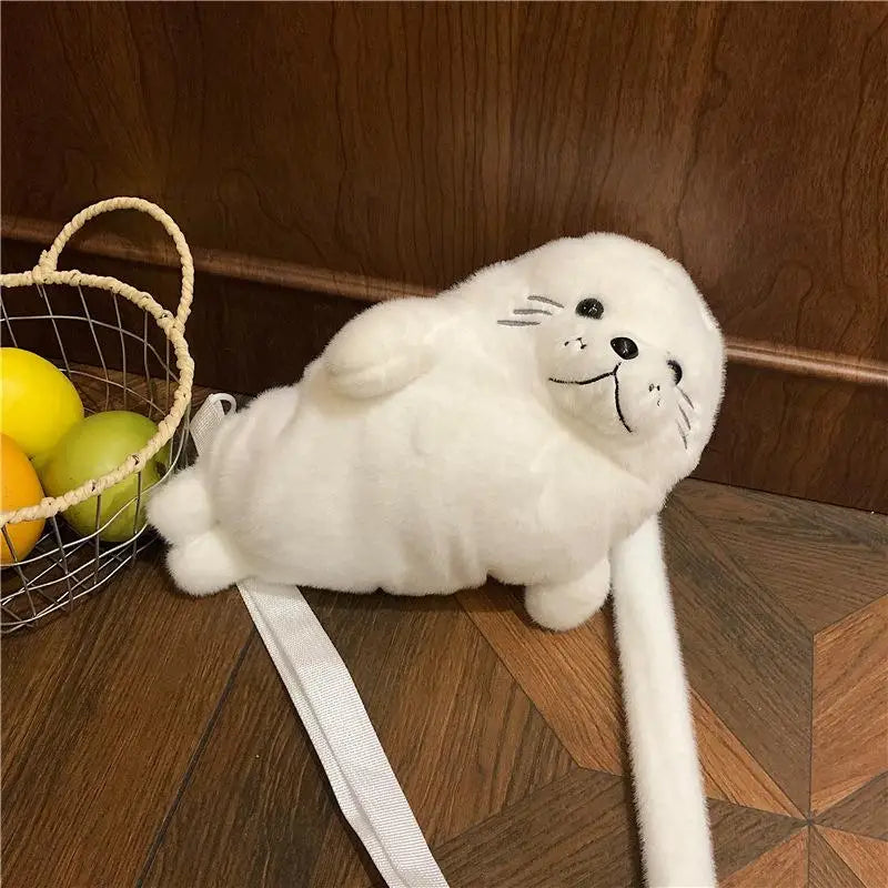 Cute Seal Plush Crossbody Bag – Soft Cartoon Shoulder Pouch