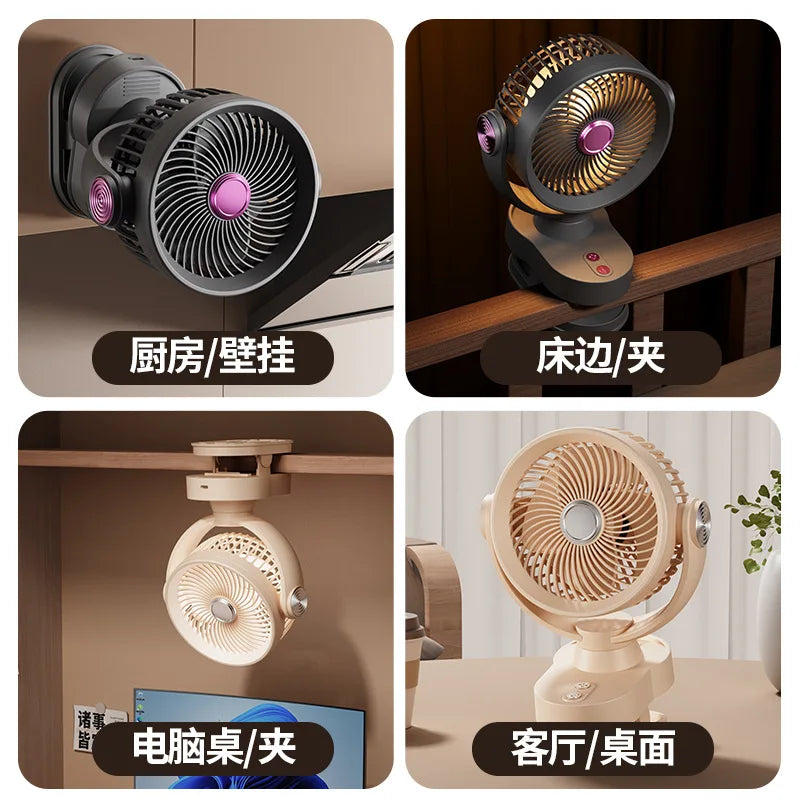USB Rechargeable Clip Fan – Silent, LED & Oscillating Head