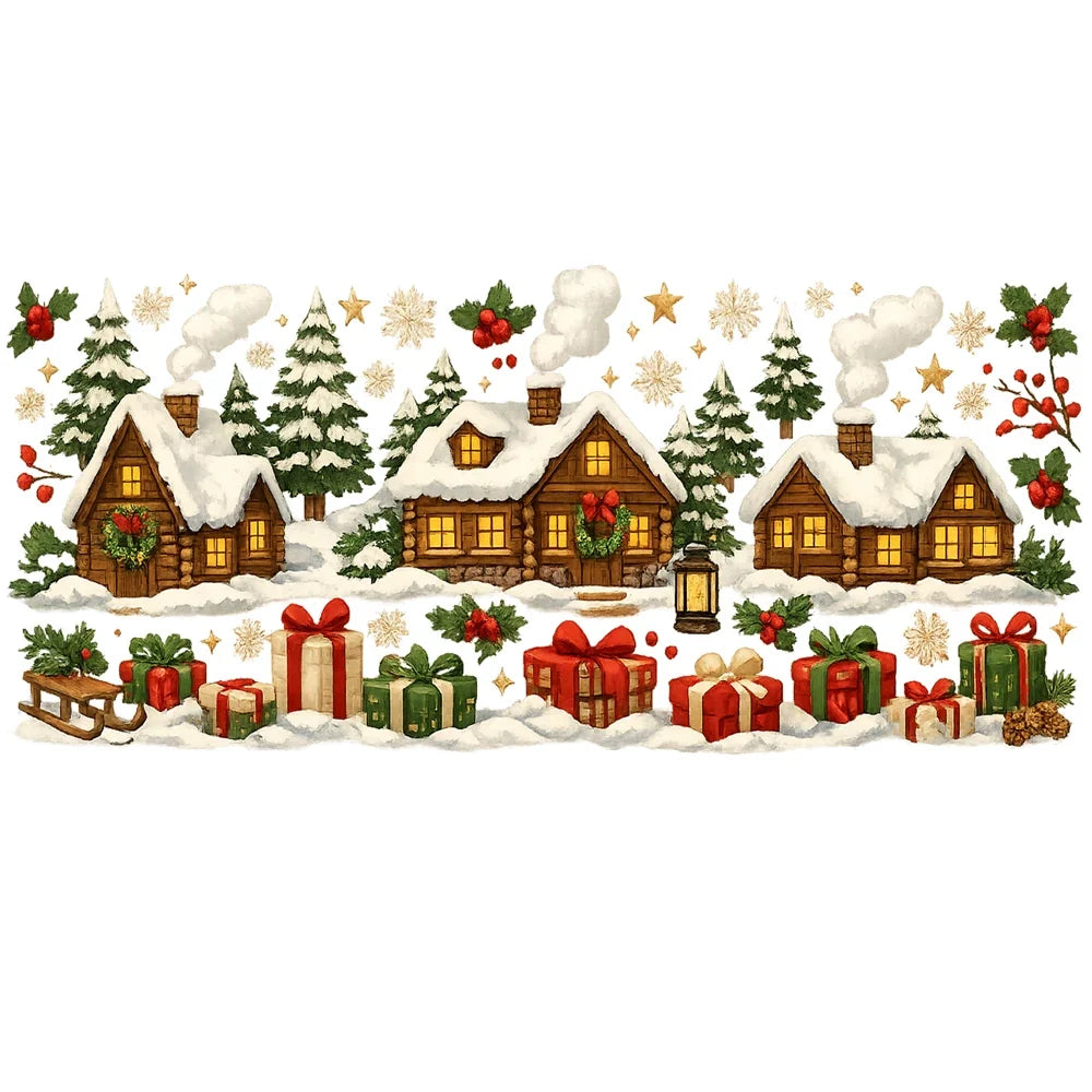 Christmas UV DTF Transfer Sticker | Snowy Cabin Cup Wrap Decal