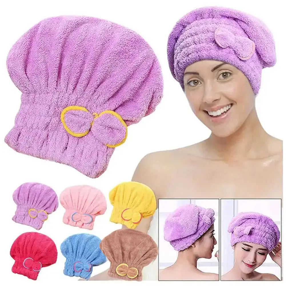 Super Absorbent Microfiber Hair Drying Cap with Cute Bow