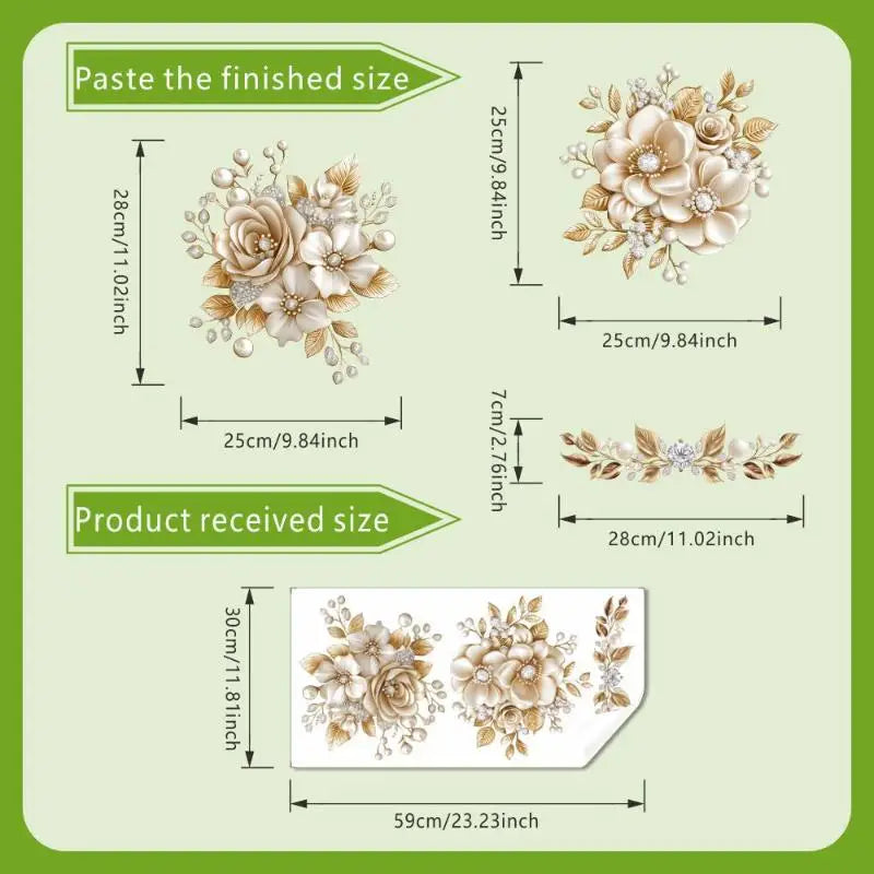 Gold Pearl Floral Toilet Sticker – Waterproof Bathroom Decal