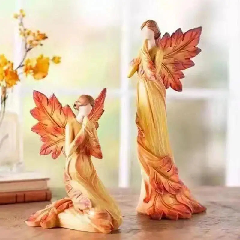 Autumn Maple Leaf Angel Figurine – Resin Home & Garden Statue