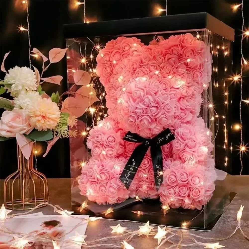 Eternal Rose Teddy Bear Artificial Flower Birthday Anniversary Decor