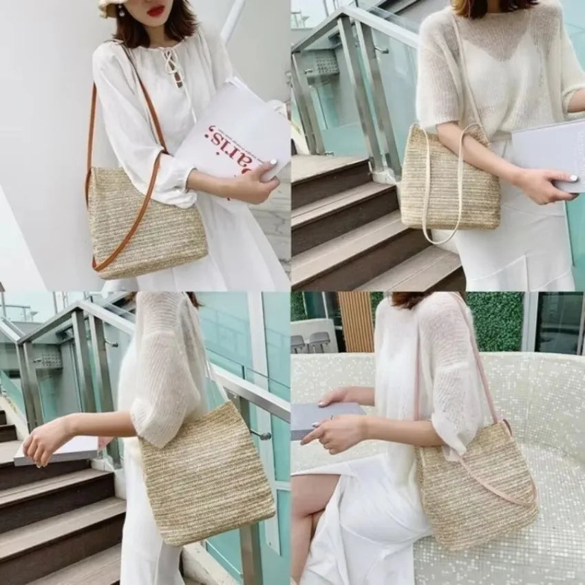 Bohemian Woven Rattan Straw Bag – Women's Crossbody Tote