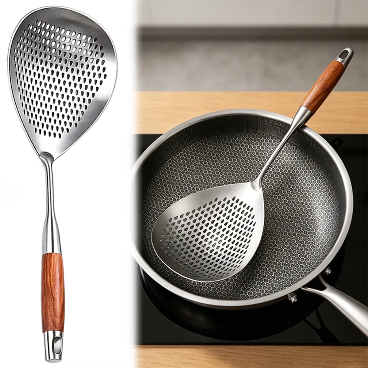 Large Stainless Steel Skimmer Strainer Spoon | Dumpling & Fry