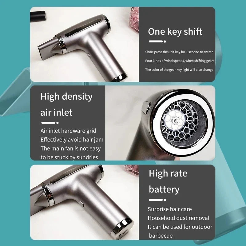 PDQ Wireless USB Hair Dryer – 4-Speed Cordless Multifunctional