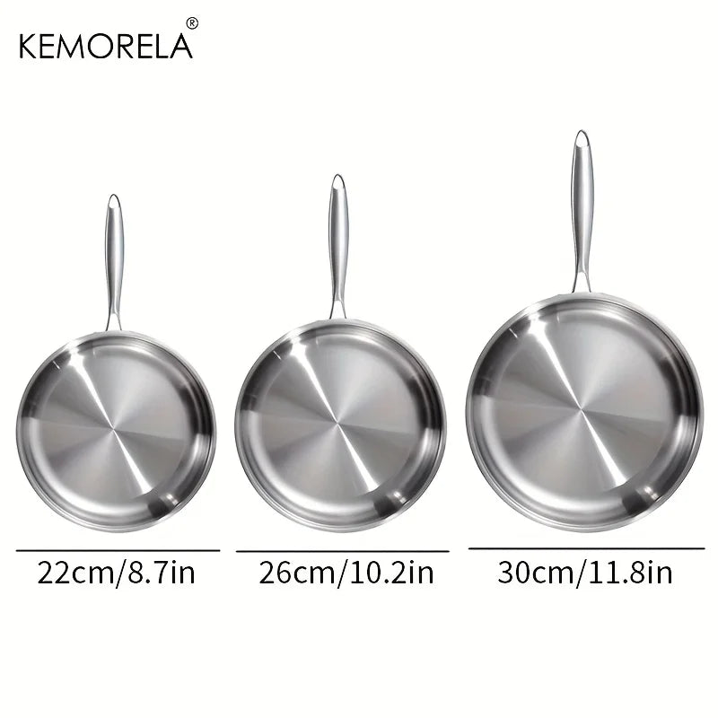 KEMORELA 3-Piece Non-Stick Stainless Steel Frying Pan Set 22/26/30cm