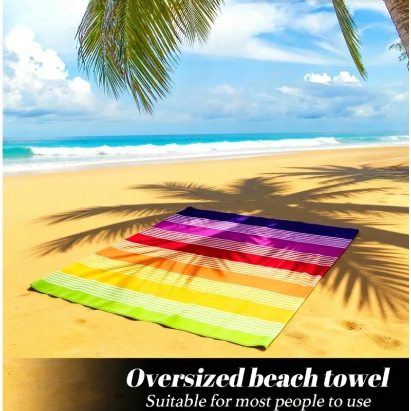Extra Large Rainbow Stripe Beach Towel | Quick-Dry Microfiber