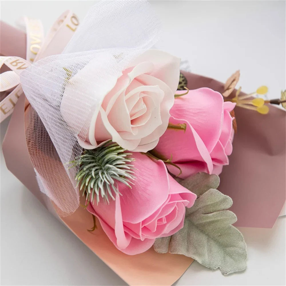 3 Heads Soap Rose Bouquet Valentines Day Friends Wedding Home Decor