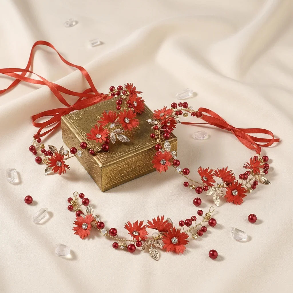 Red Crystal Twist-Bead Hairband Set of 3 | Wedding & Party