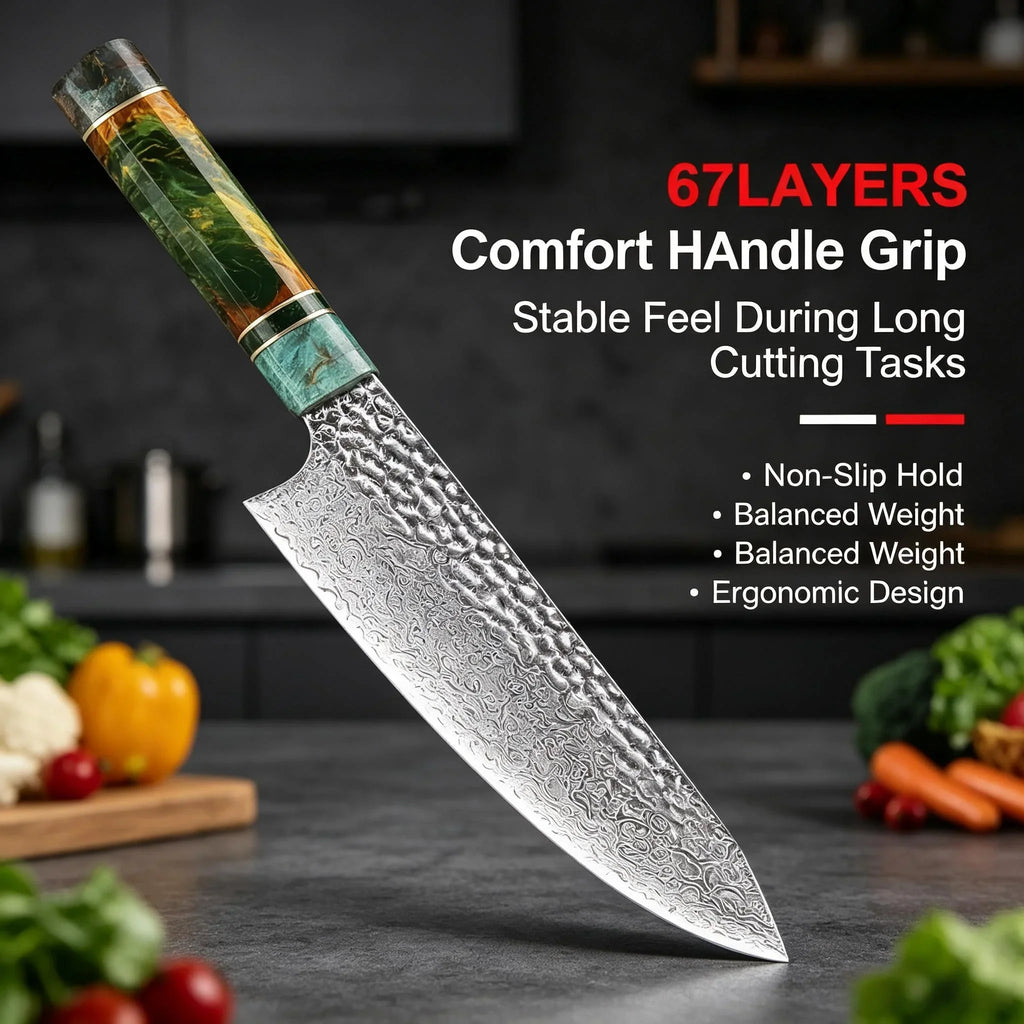 8" Kiritsuke Chef Knife – 67-Layer Damascus Steel Kitchen Knife