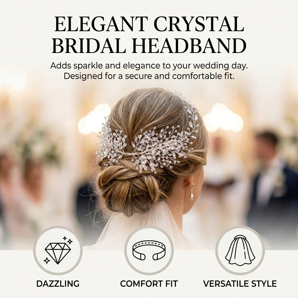 Crystal Rhinestone Bridal Headband | Wedding Hair Accessory