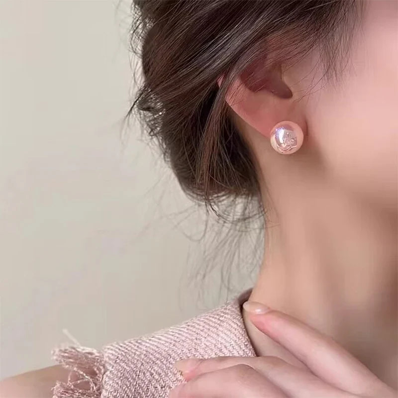 Pink Imitation Pearl Stud Earrings – Elegant Women's Jewelry