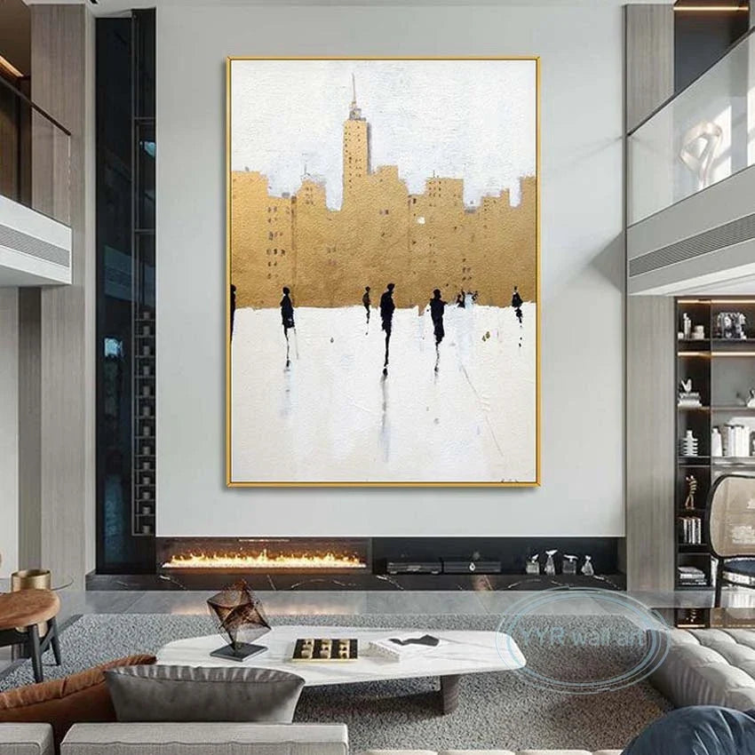 Abstract Gold Foil Street Scene Hand-Painted Oil Painting Canvas