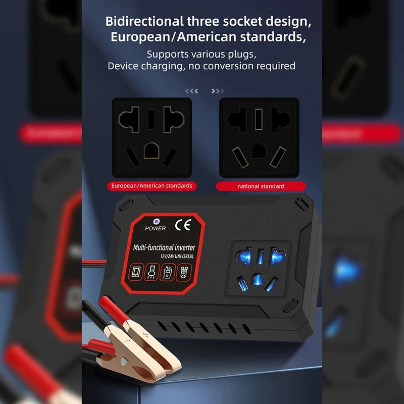 200W Car Power Inverter 12V/24V to 220V Portable Converter