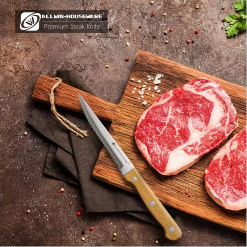 Serrated Steak Knives Set – Stainless Steel & Wood Handle