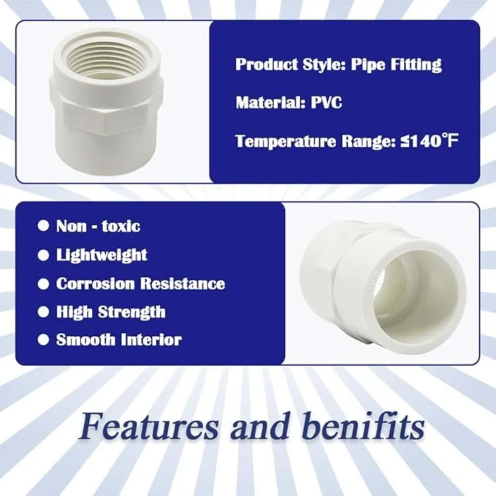 2-Pack PVC Straight Pipe Connectors for Garden Irrigation 1/2"