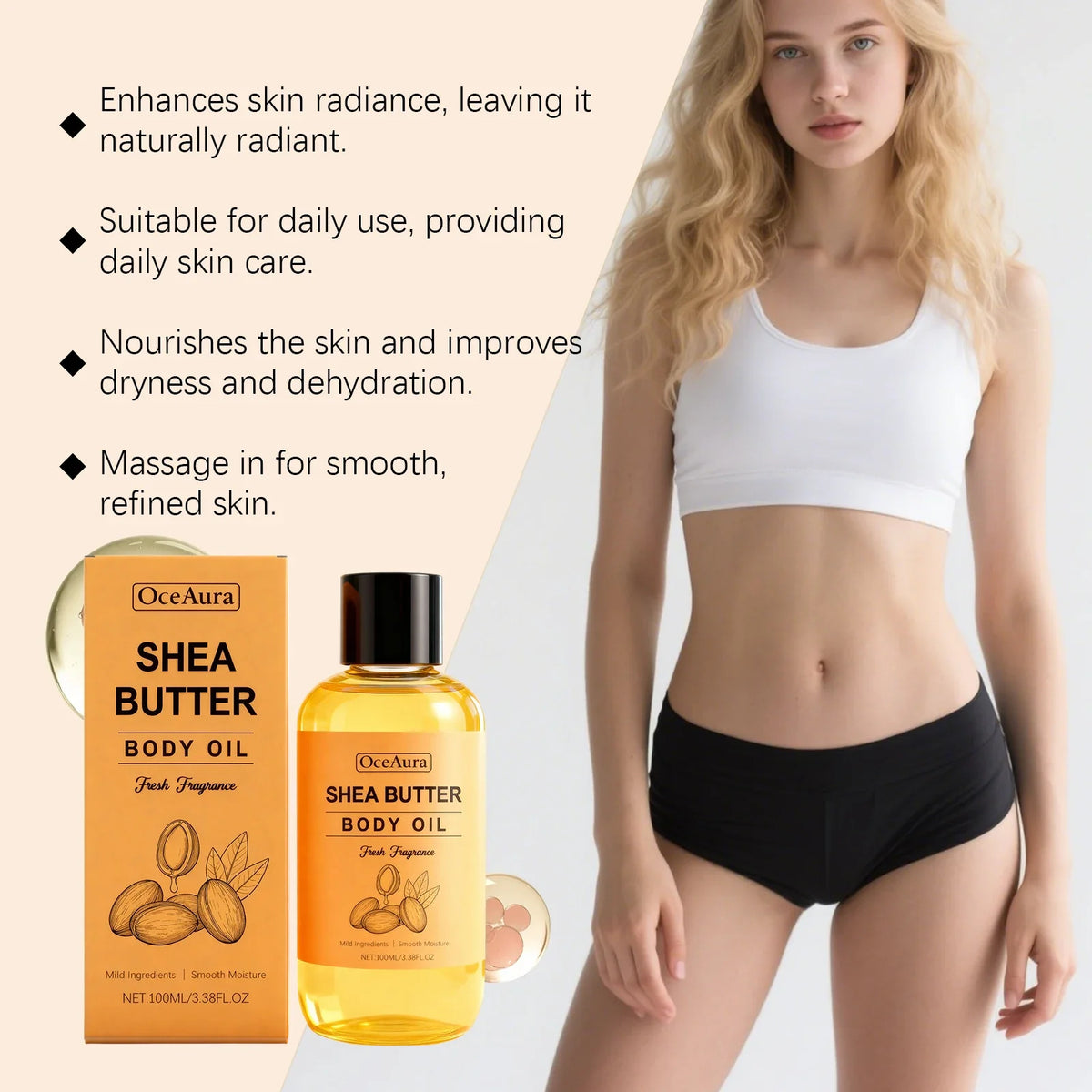 OceAura Shea Butter Body Oil – Fast-Absorbing Dry Skin 100ml