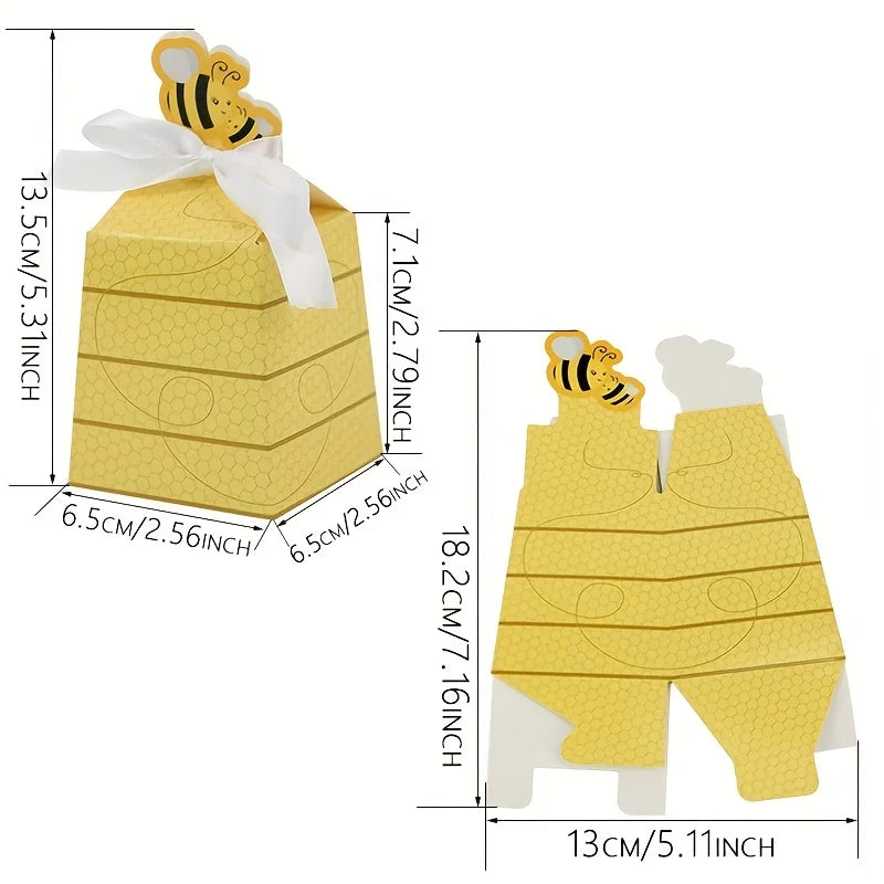 30 Bee Design Paper Gift Boxes with Ribbon Bows | Party Candy Boxes