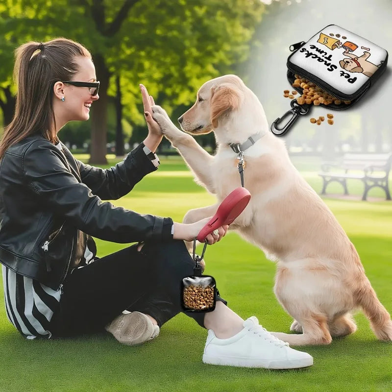 Dog Print Treat Bag with Hook & Zipper | Pet Training Pouch