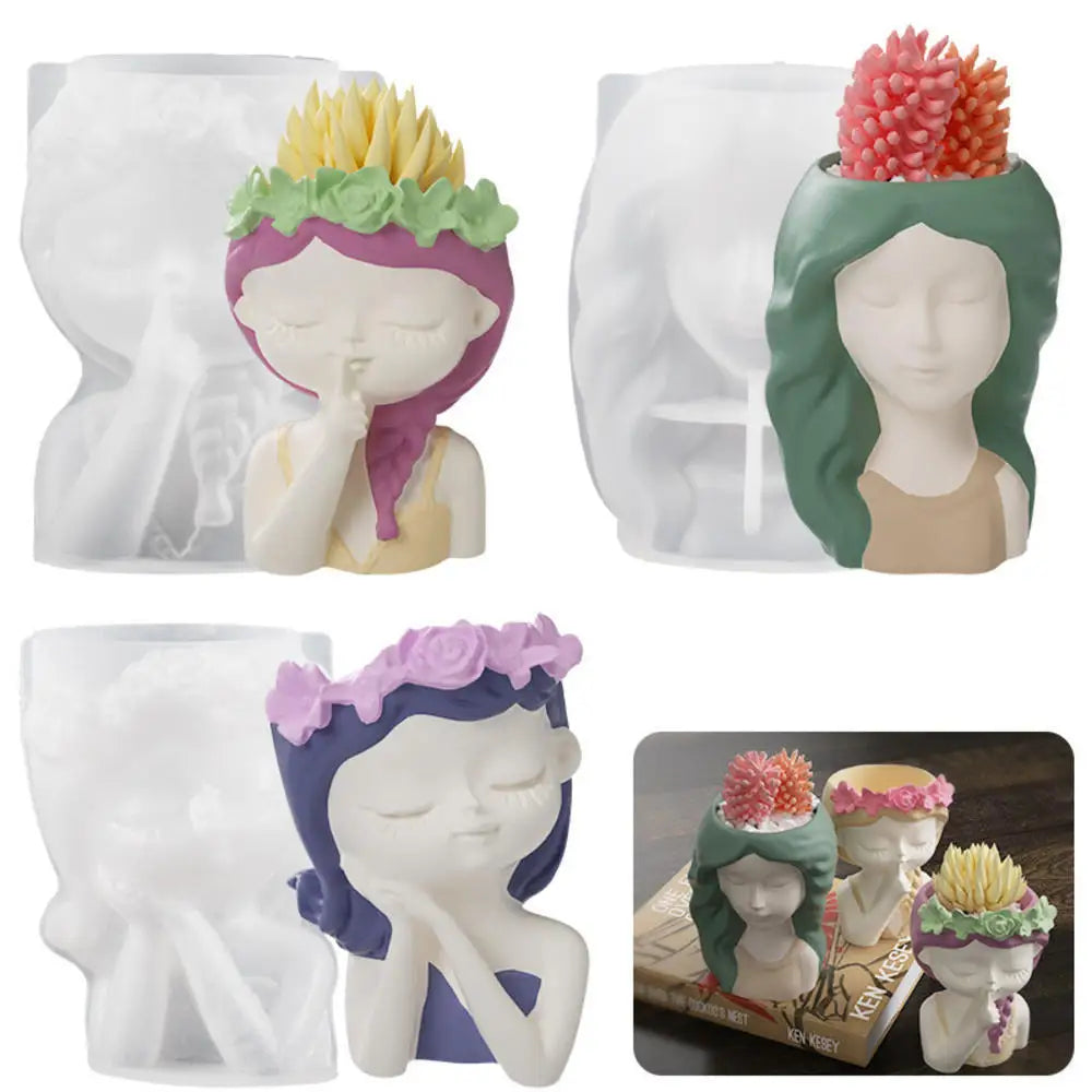 3D Beauty Flower Girls Pot Silicone Mold DIY Homemade Portrait