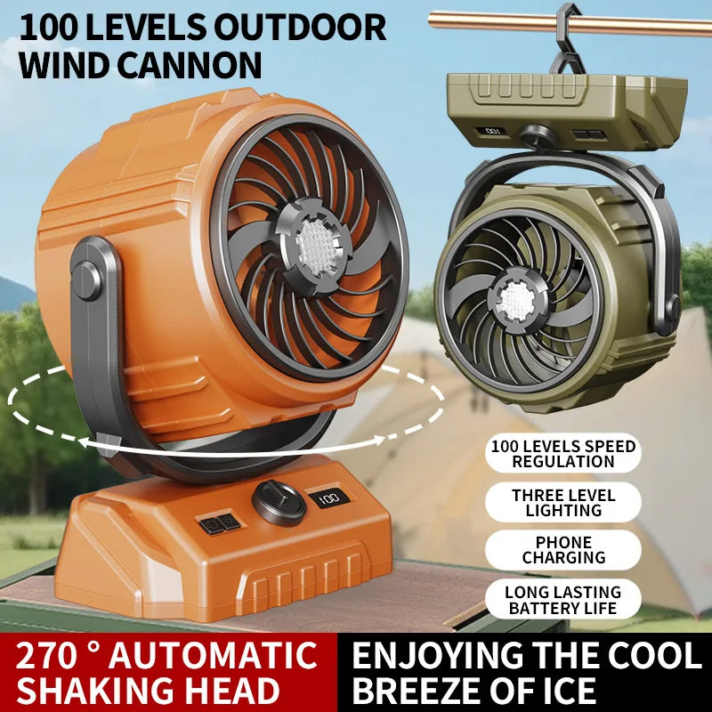 HOMEFISH 6" Rechargeable Camping Fan – 100-Speed & LED Light