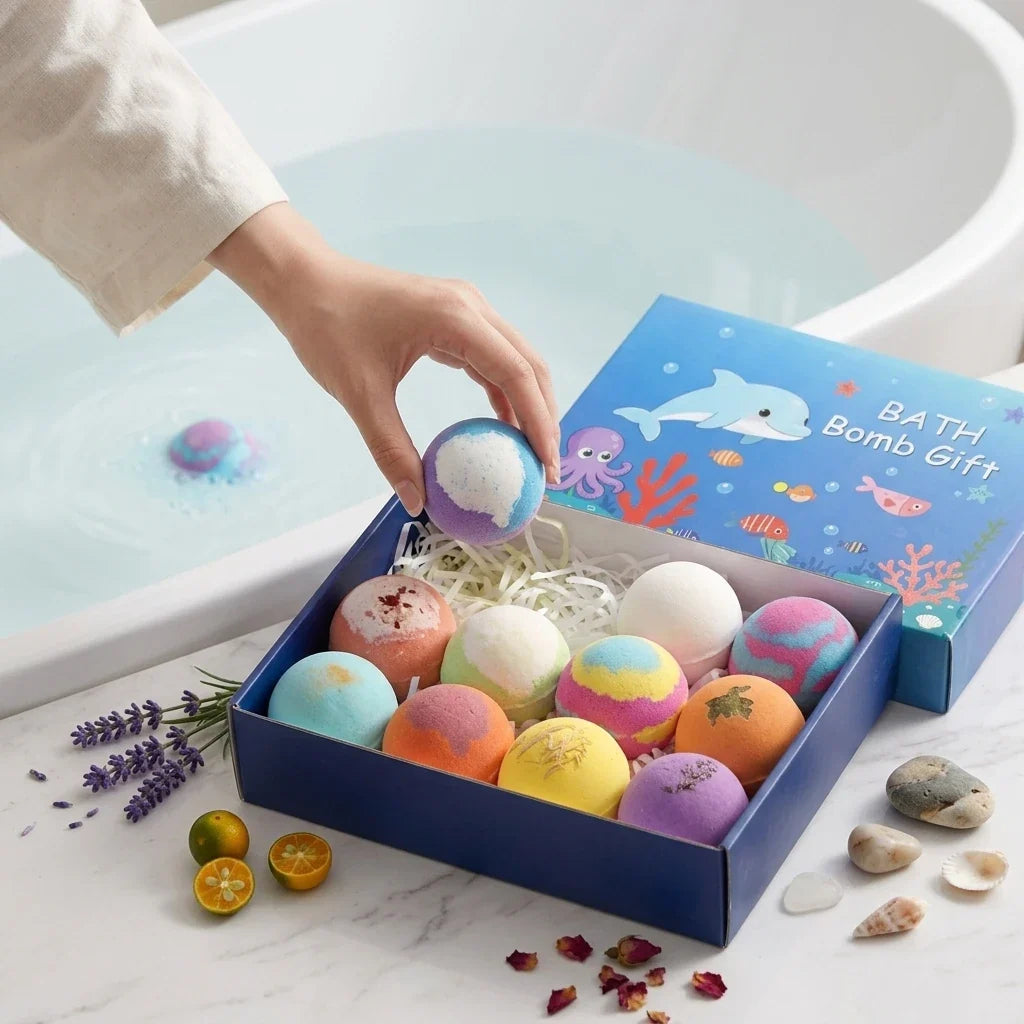 Kids Bath Bombs Set with Surprise Toys – 12 Colorful Spa Balls