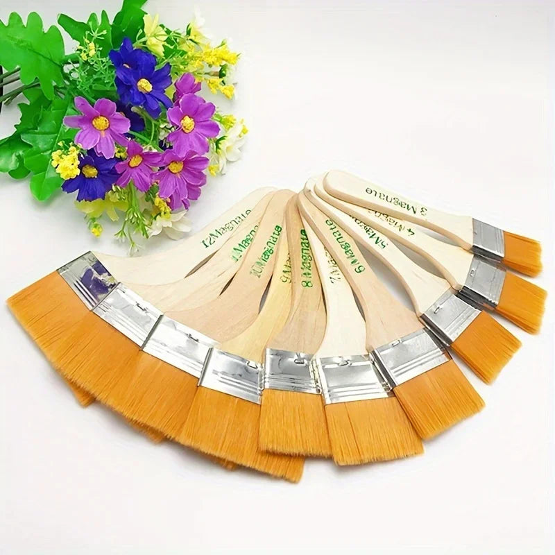 12-Piece Nylon Paint Brush Set – Oil, Acrylic & Kids Art