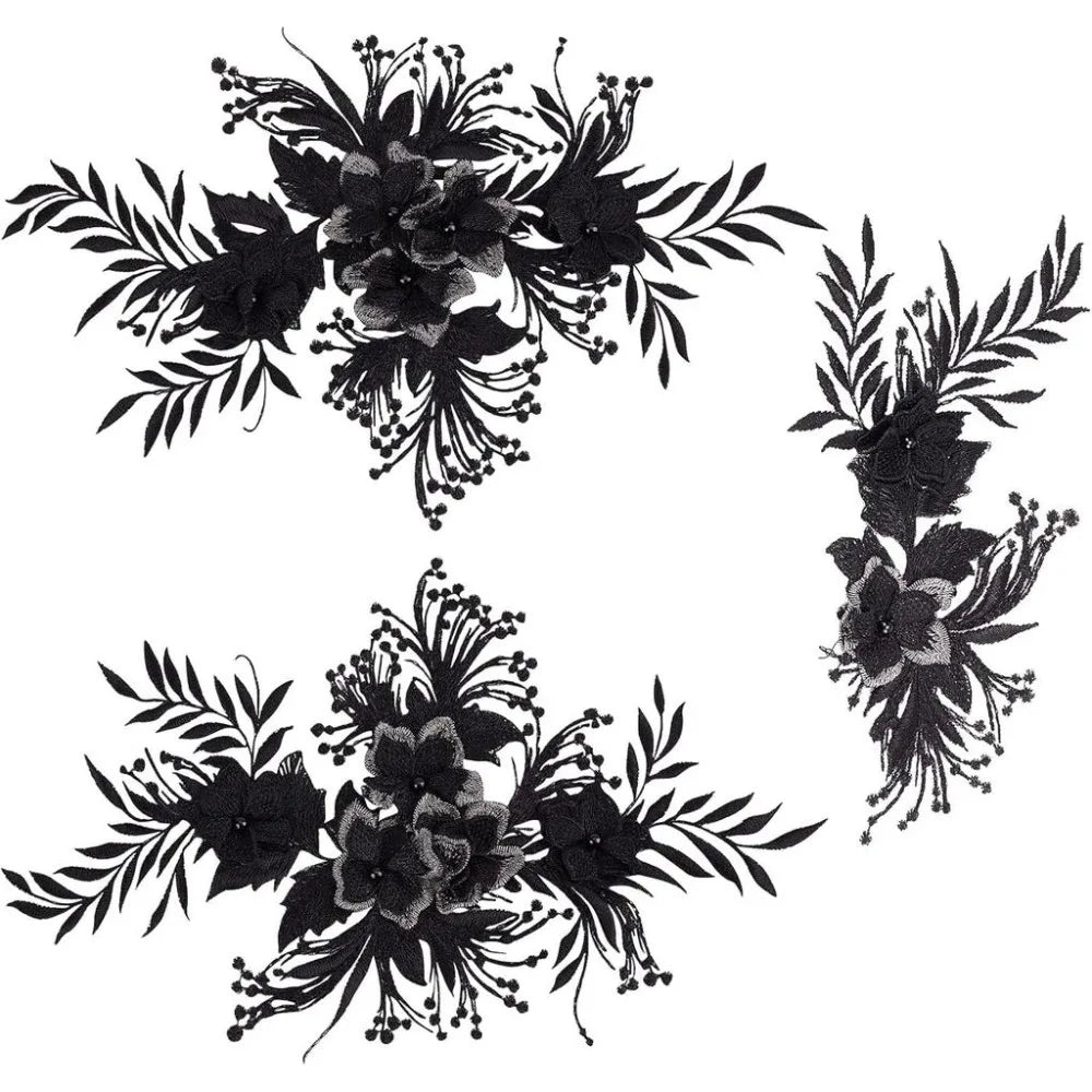 3D Flower Beaded Lace Applique Sew-On Patch | Dress Decoration