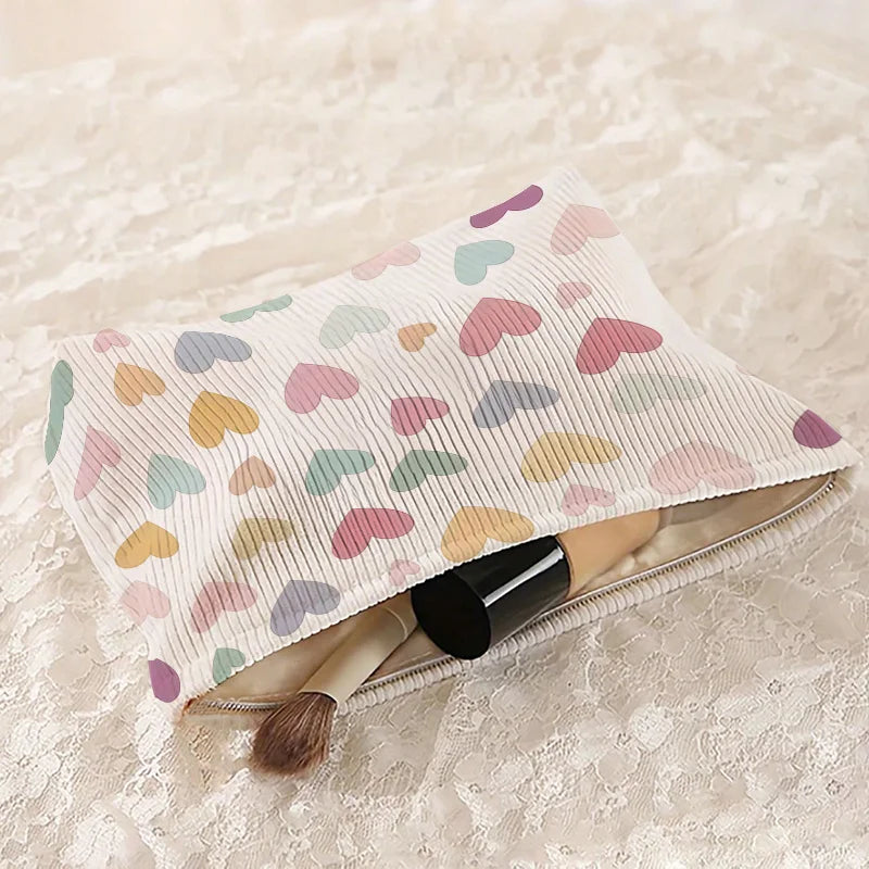 Portable Velvet Makeup Bag Colorful Heart-patterned Providing Women