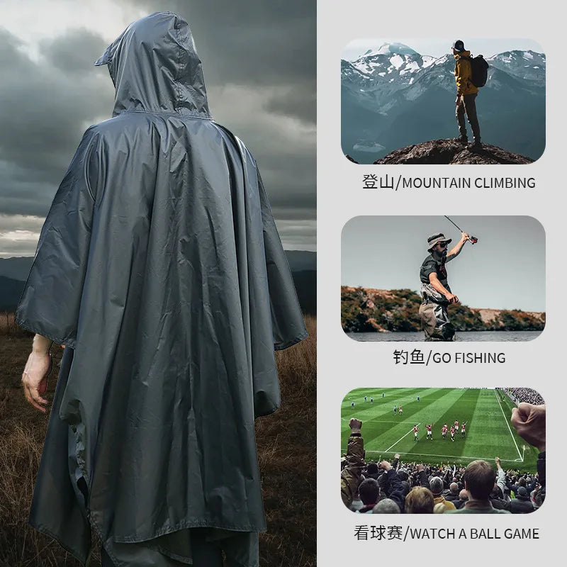 3-in-1 Waterproof Rain Poncho Hooded Outdoor Raincoat