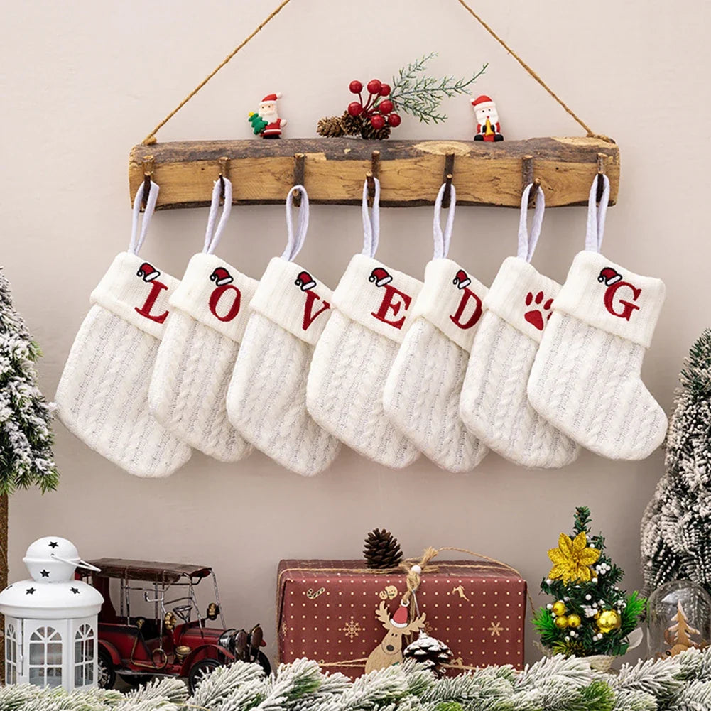 Knitted Christmas Stocking with Hanging Rope | Kids Candy Bag