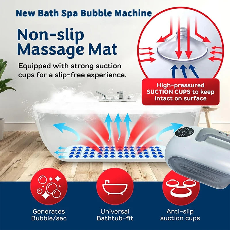 Spa Bubble Bath Massager Mat with Remote & Inflatable Pillow
