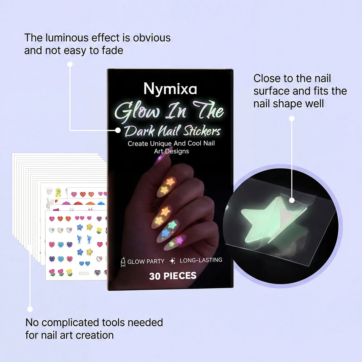 Nymixa Glow In The Dark Fluorescent Nail Polish Set – 5 Neon