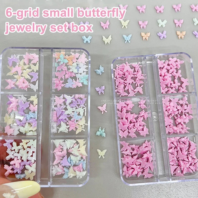 3D Butterfly Nail Charms – 6-Grid Colorful Resin Flat-Back Set