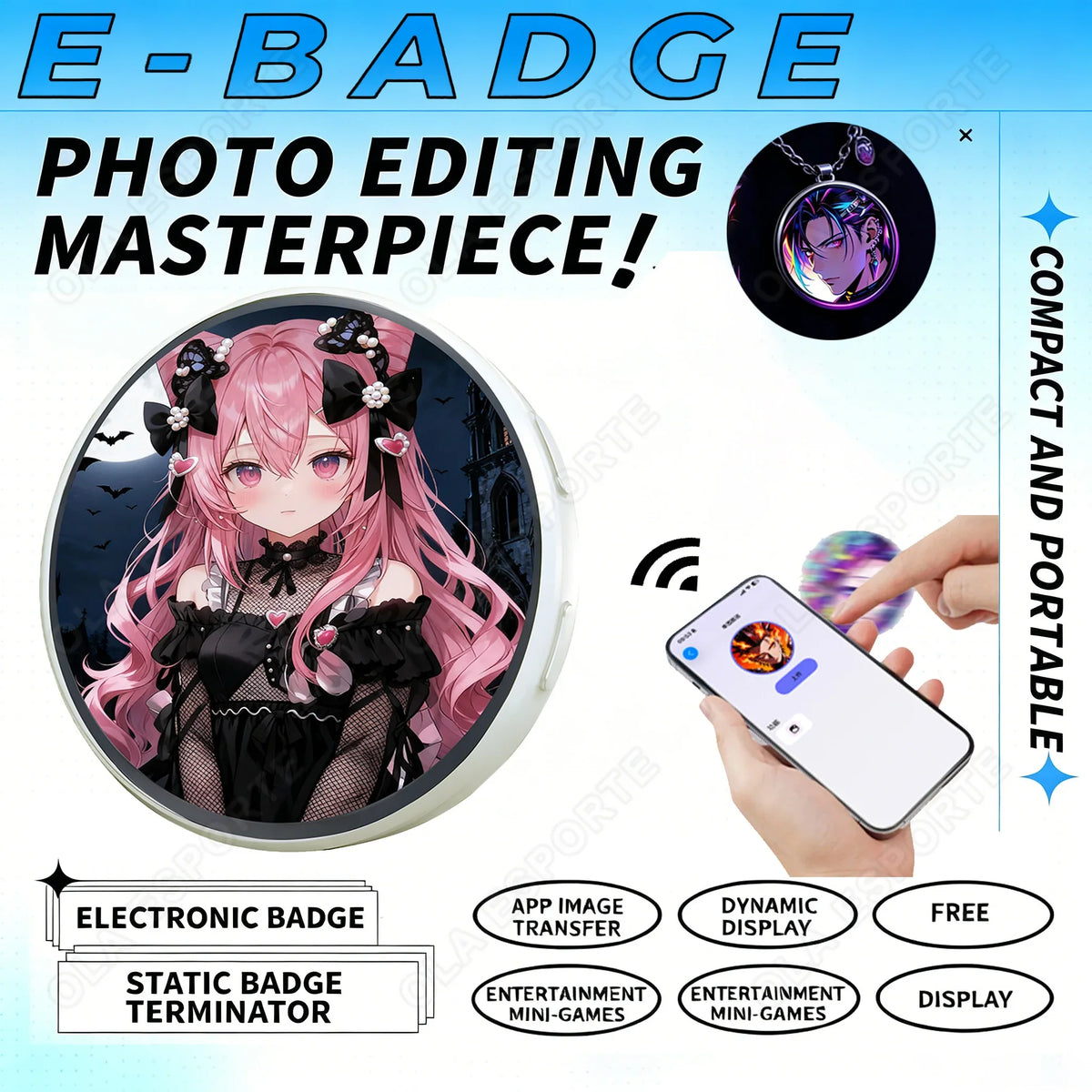 Smart E-Badge 1.5" Touch Screen Display Brooch | Bluetooth