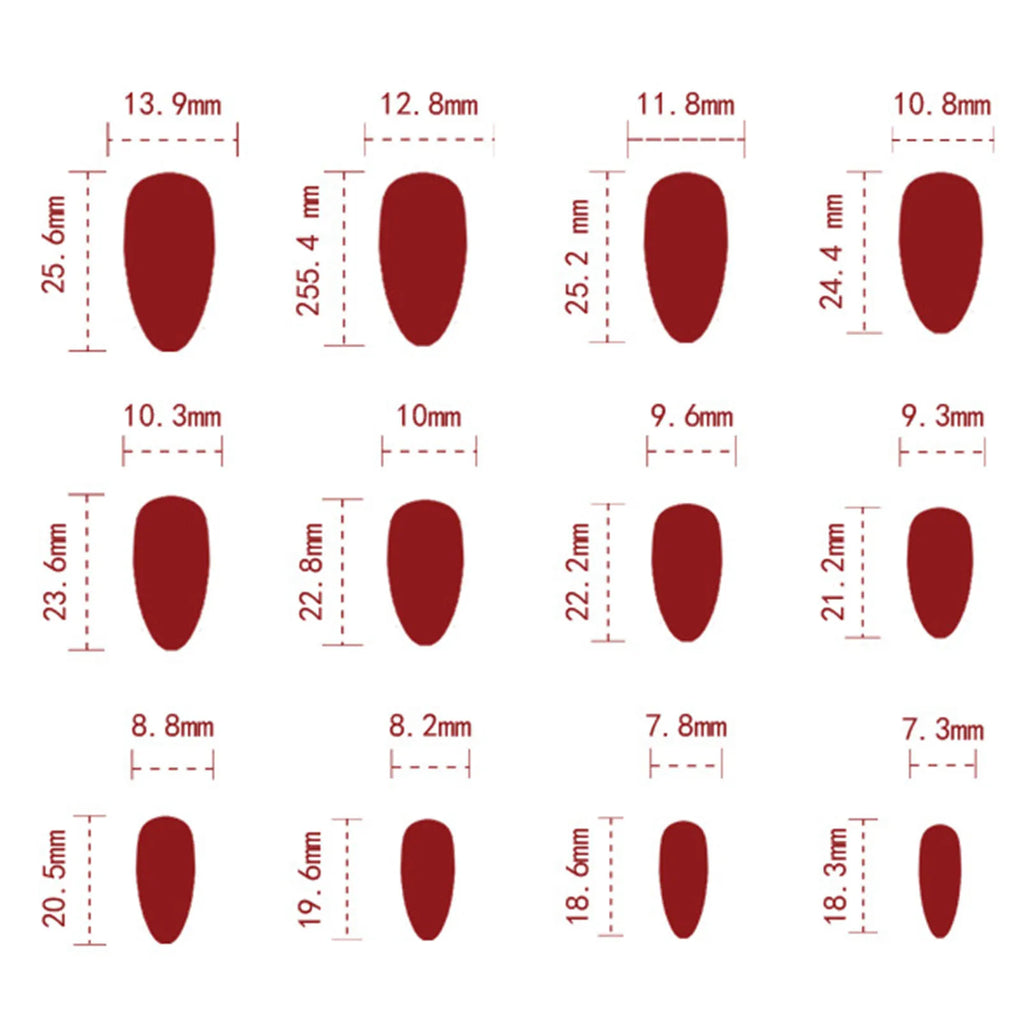 Korean Bow Press On Nails – Wine Red Almond | 24pcs Set