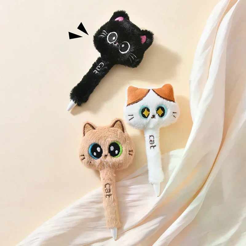 Cute Cat Plush Gel Pen 0.5mm Black Ink – Fun Stationery Gift