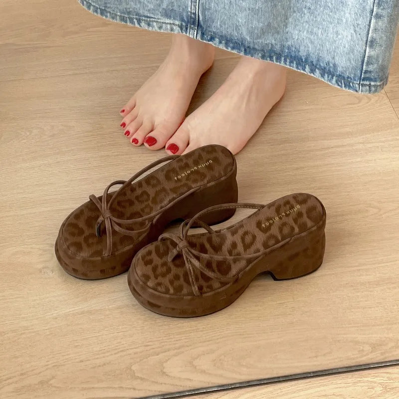 Women's Platform Wedge Flip Flops – Leopard Slides