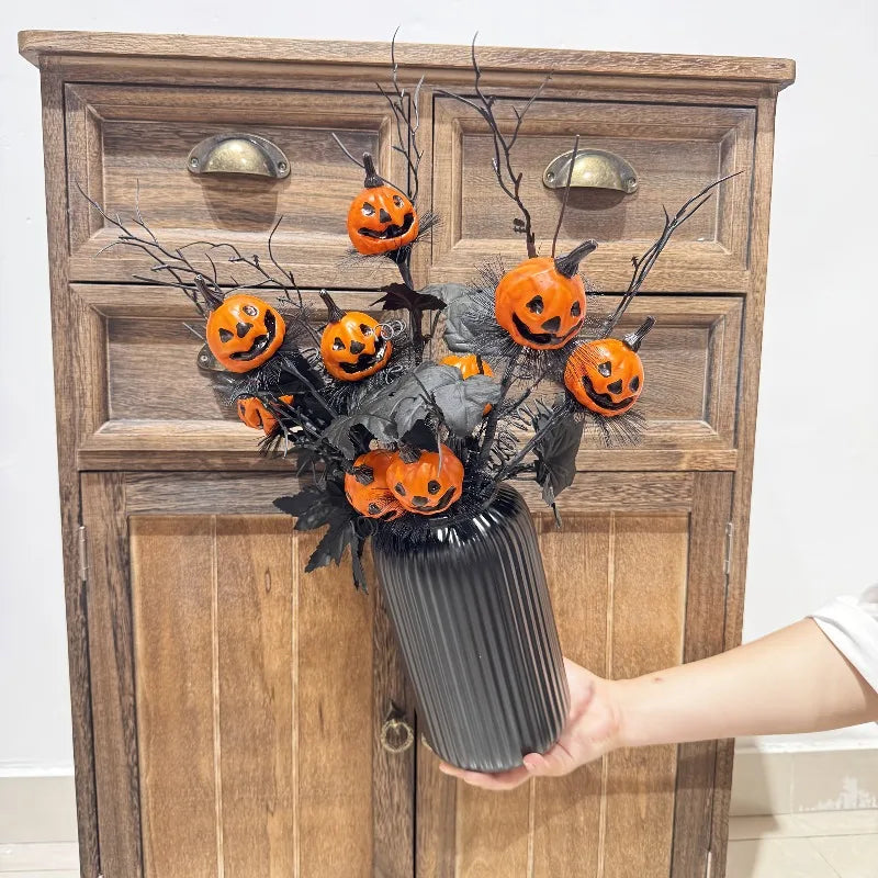 Halloween Artificial Pumpkin Bouquet – Spooky Plastic Decor