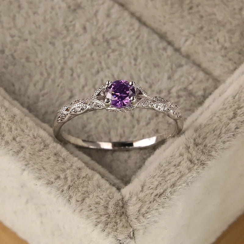 Women's Amethyst Zirconia Fashion Ring – Prong Set Gem