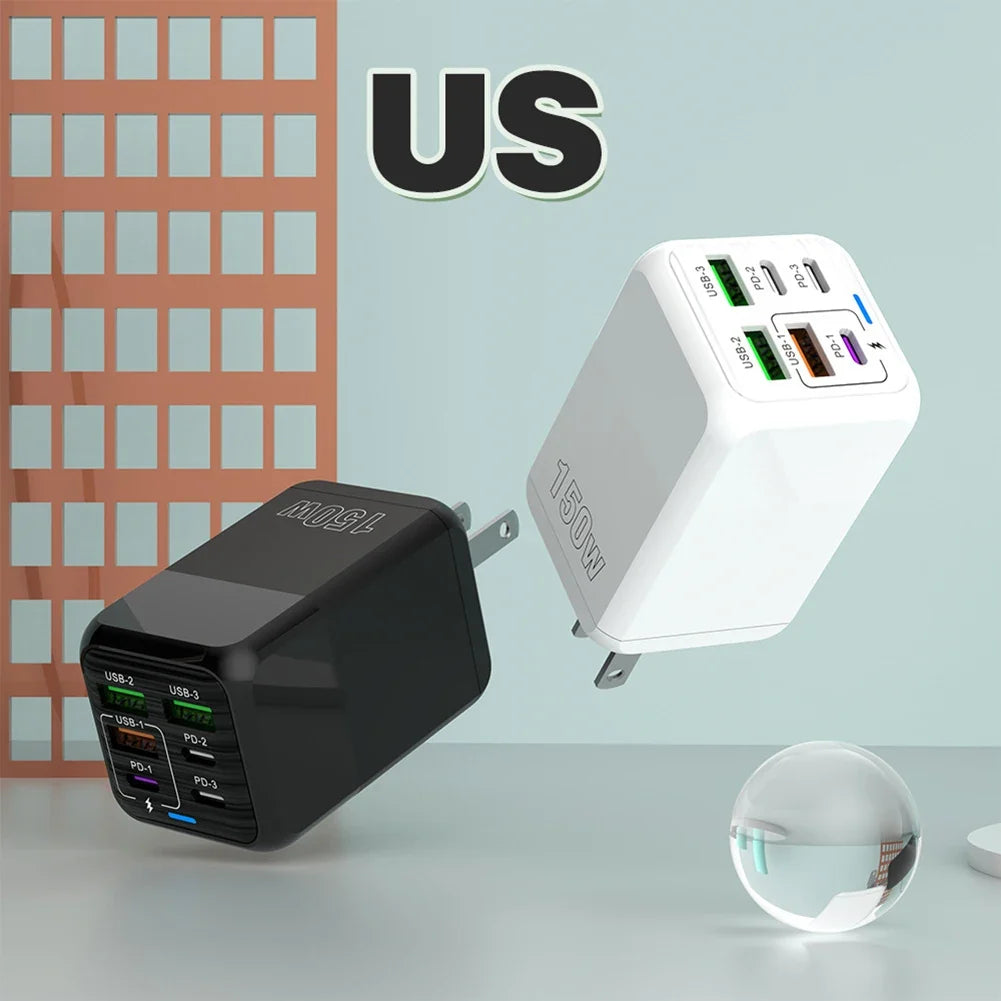 150W 6-in-1 Multi-Port Fast Charger | 3 USB + 3 PD