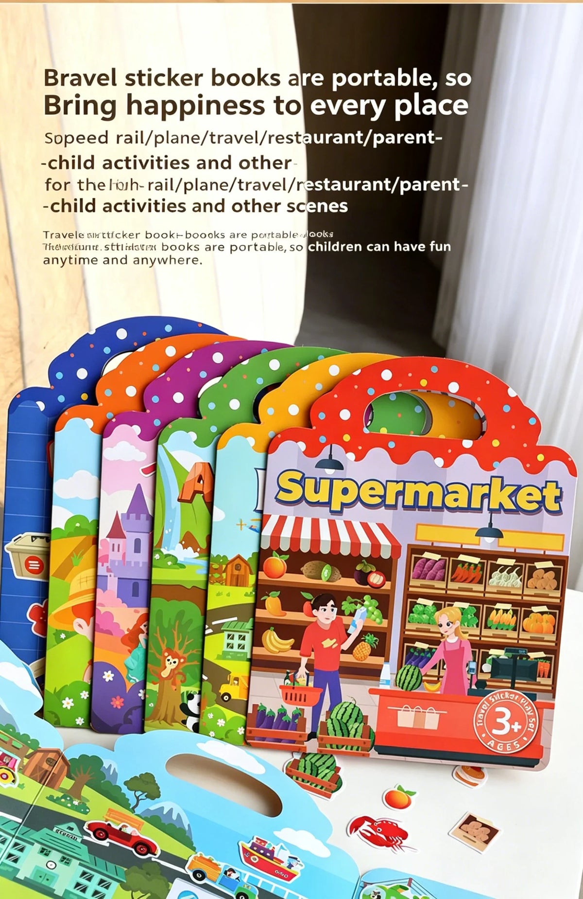 Reusable Sticker Books Kids Ages 3-6 Portable Travel Activity Book