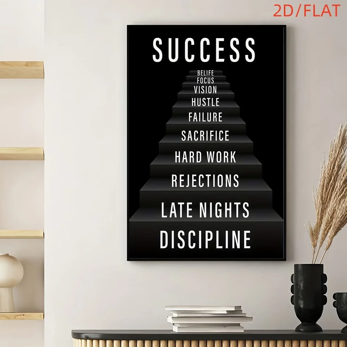 "Stairway To Success" Motivational Quote Canvas Wall Art