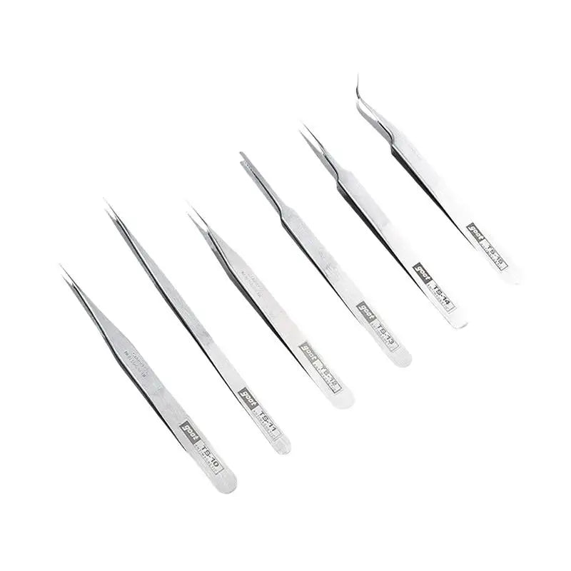 6-Piece Stainless Steel Tweezers Set – Bent & Straight Tips